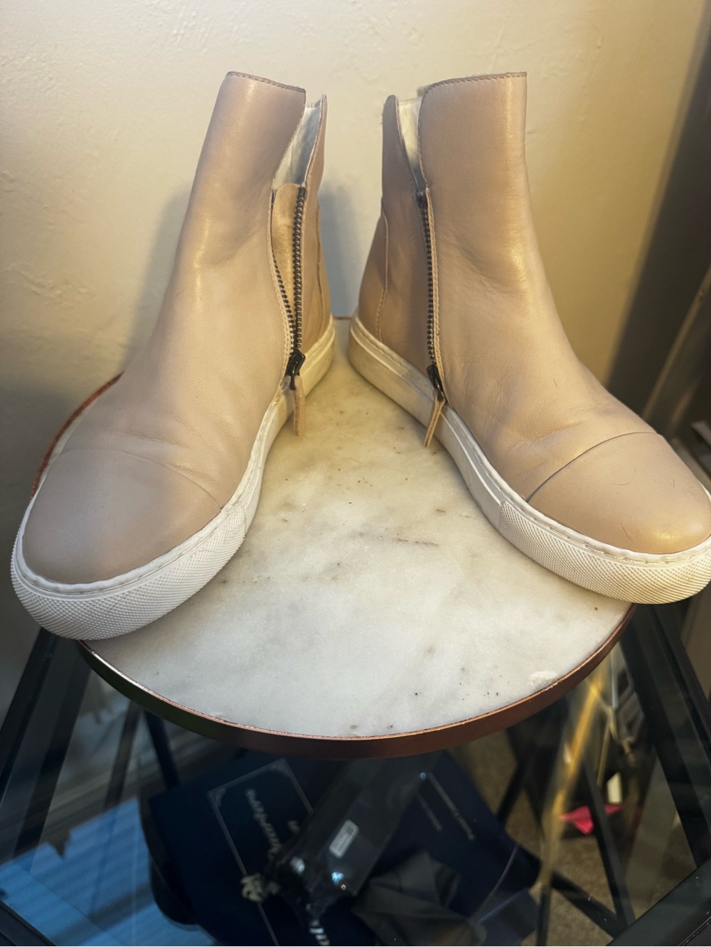 Chocolat Blu Beige Leather Zip Women's Sneaker Boot
